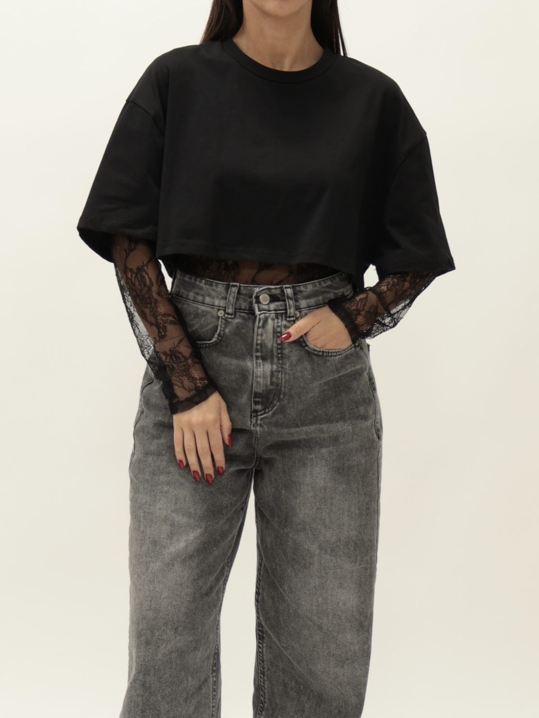 Body con t-shirt crop nero