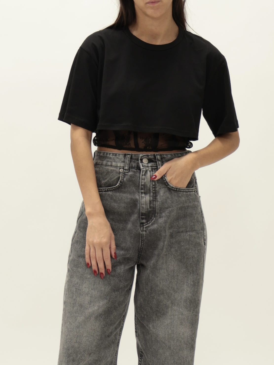 Top crop pizzo nero