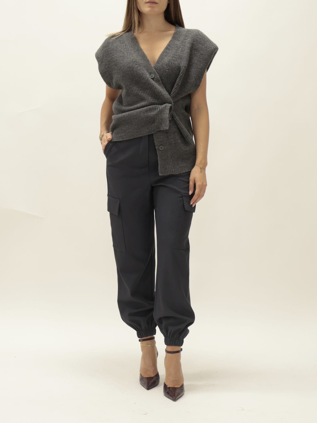 Pantalone cargo elastico fondo antracite