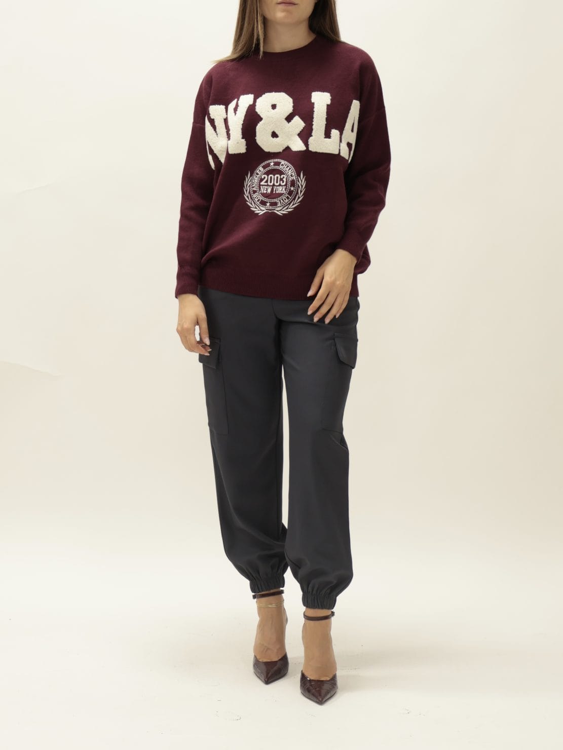 Maglione "NY&LA" bordeaux