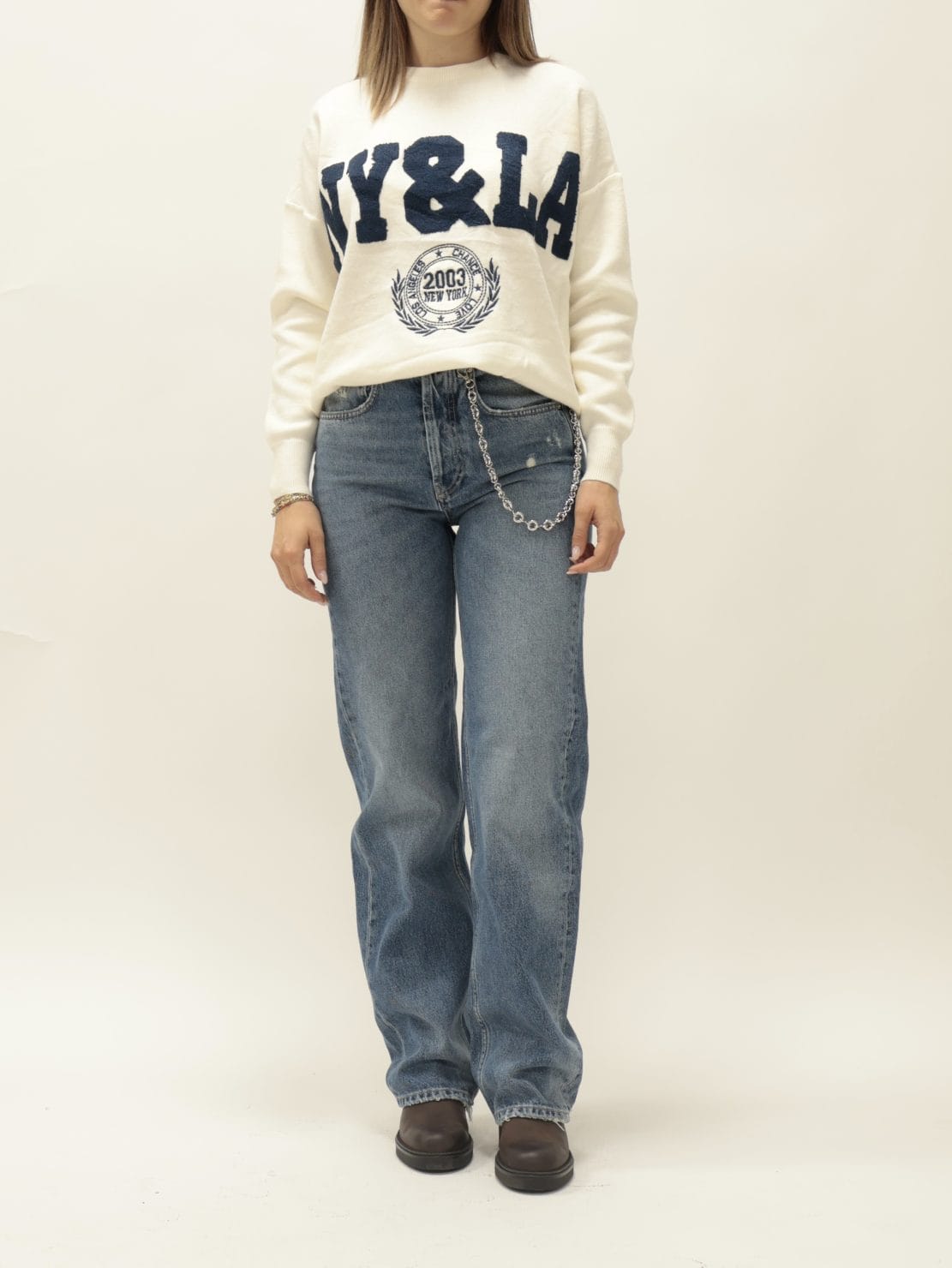 Maglione "NY&LA" panna