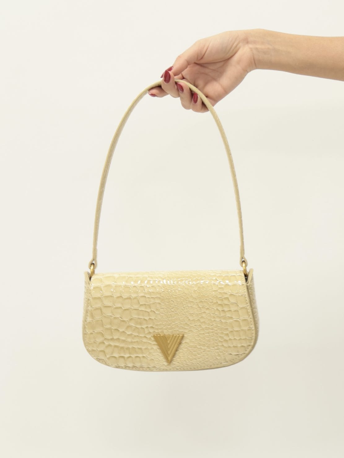 Borsa CROCO EFFECT CLAP panna