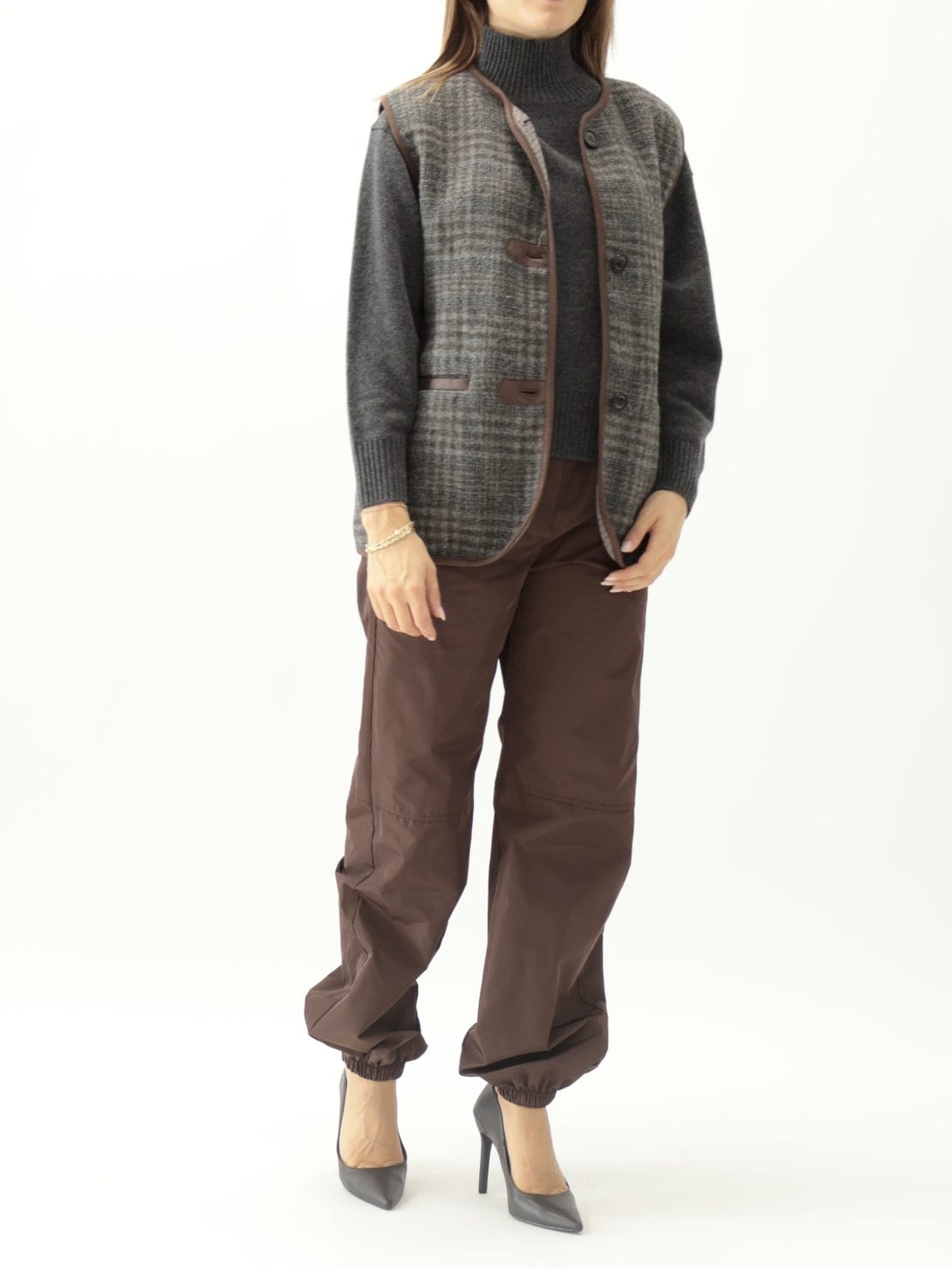Pantalone jogger in acetato moro