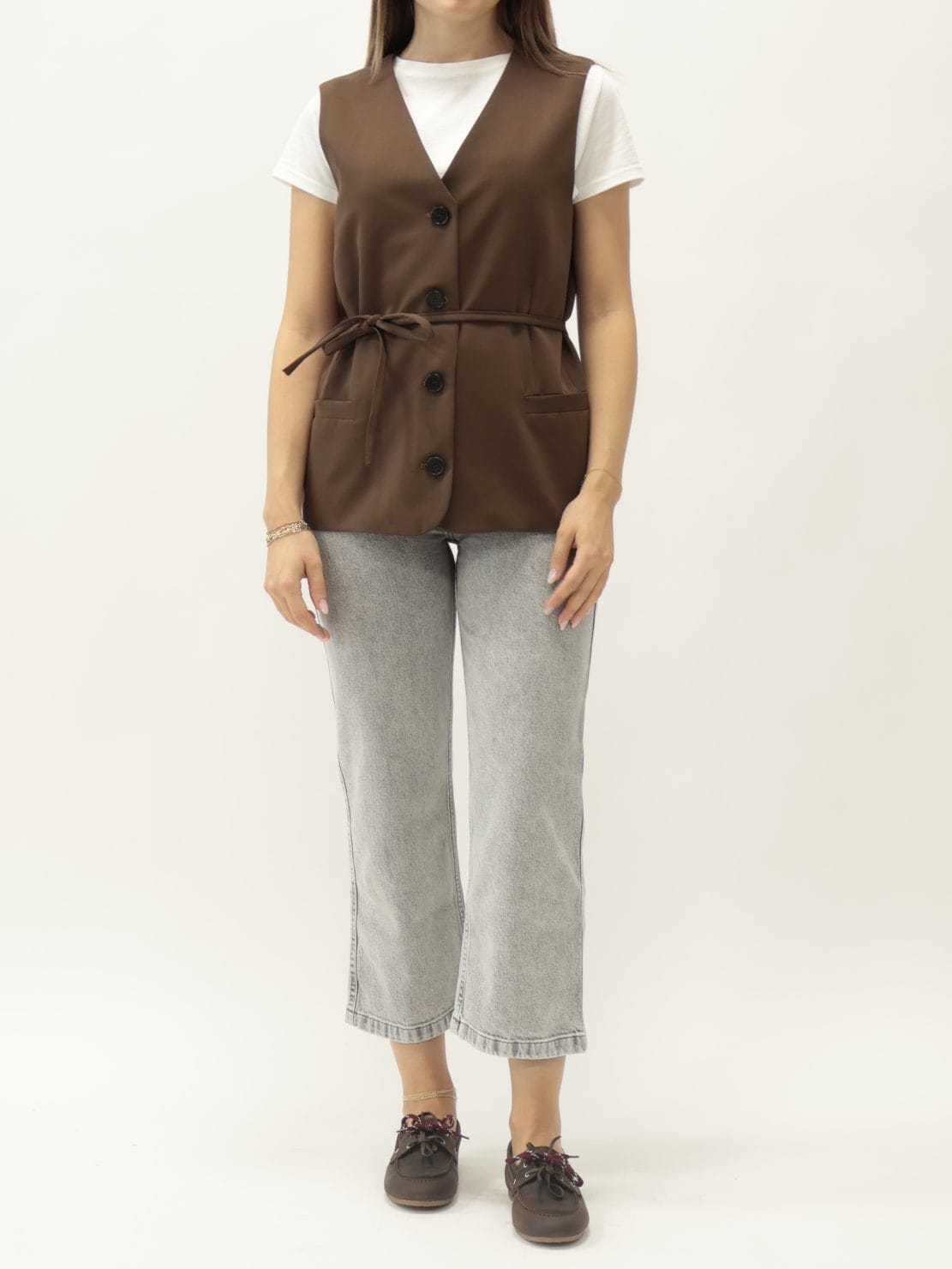Gilet con cintura cioccolato