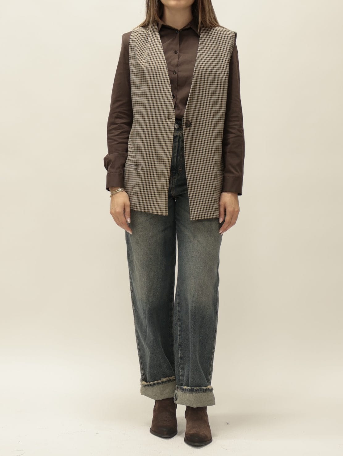Gilet quadro beige