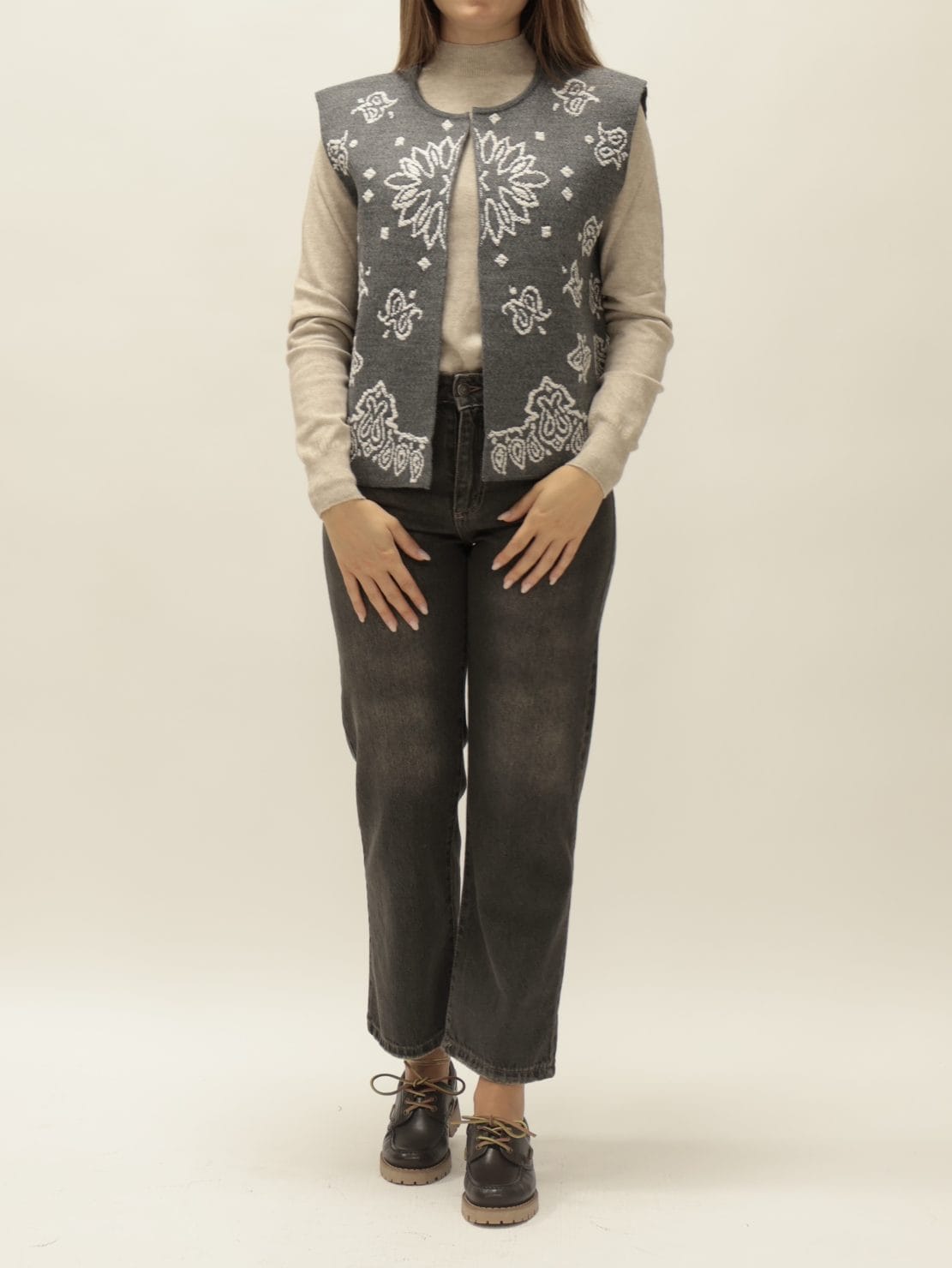 Gilet fantasia grigio/bianco