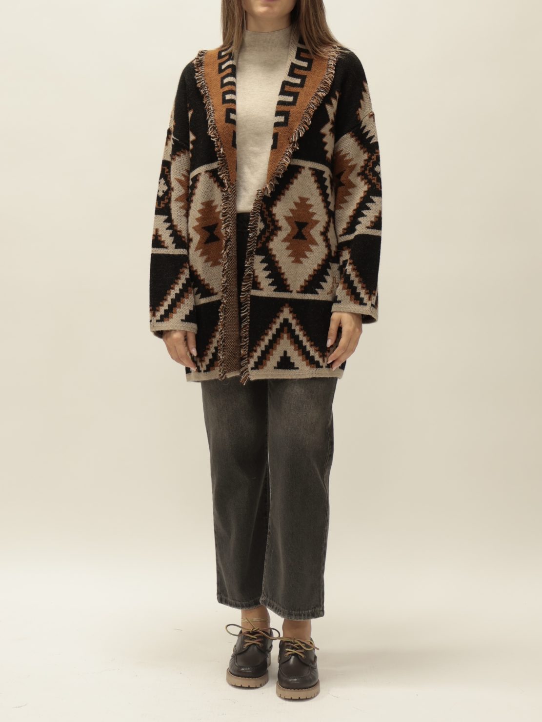 Cardigan geometrico coloniale/bruciato/nero