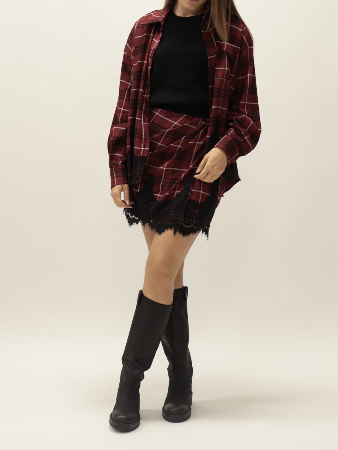 Camicia check rosso pizzo