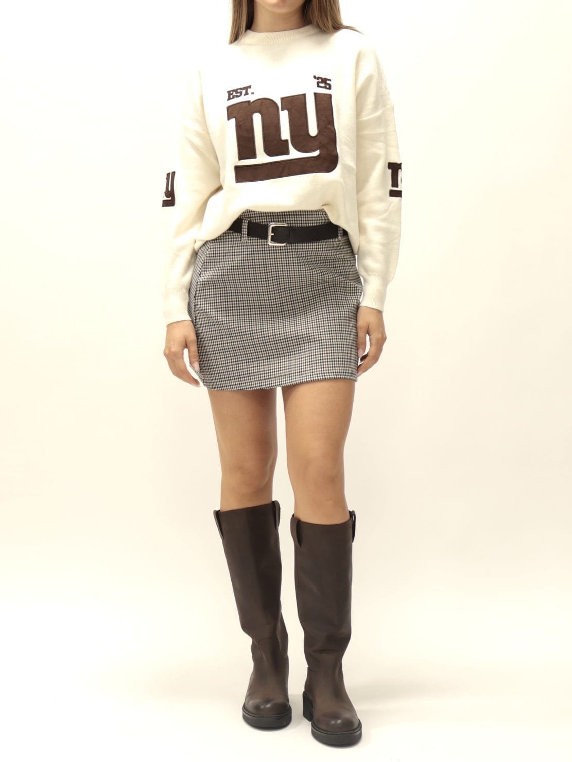 Mini gonna con cintura check panna/blu/moro