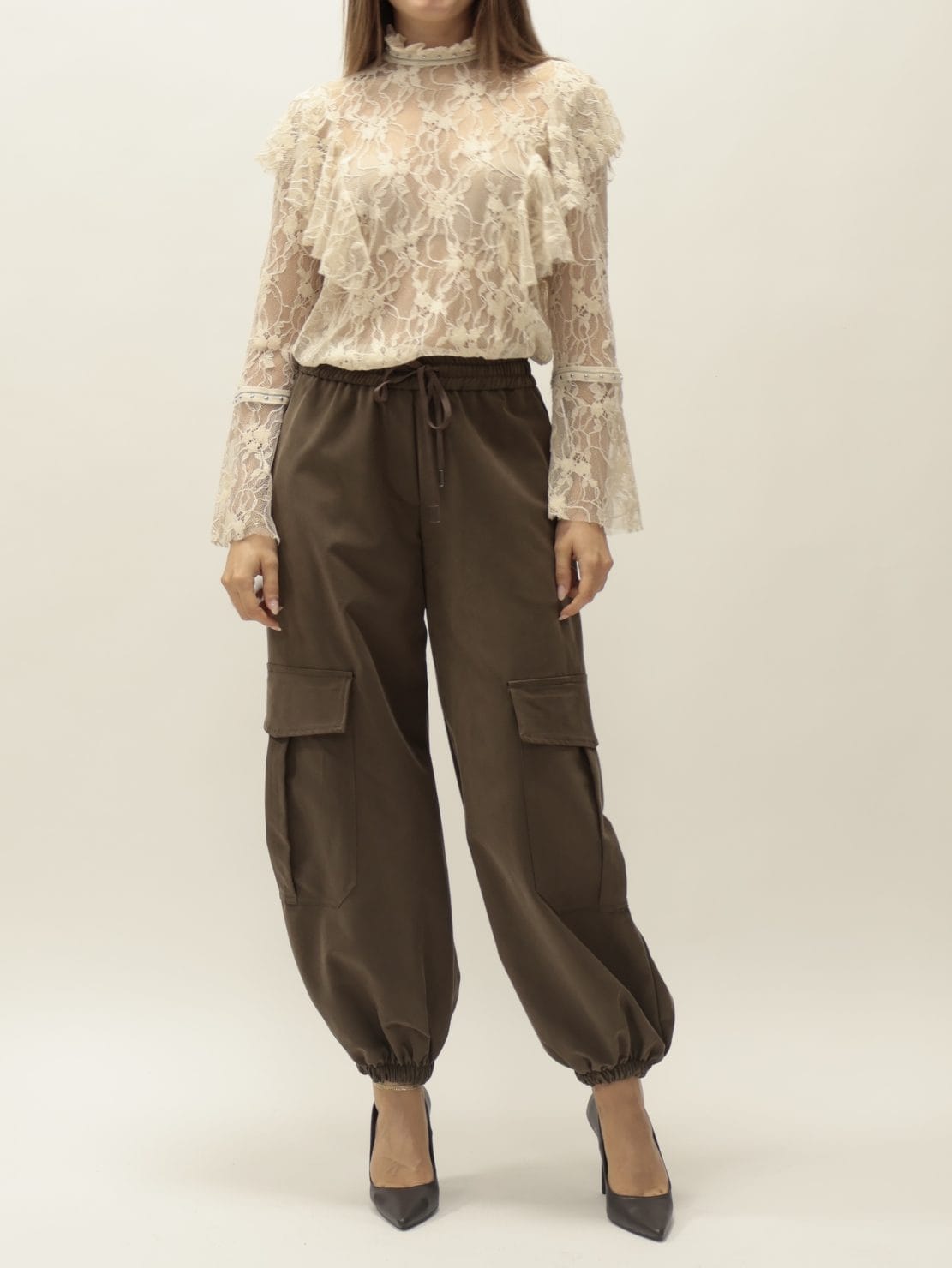Blusa manica lunga pizzo burro
