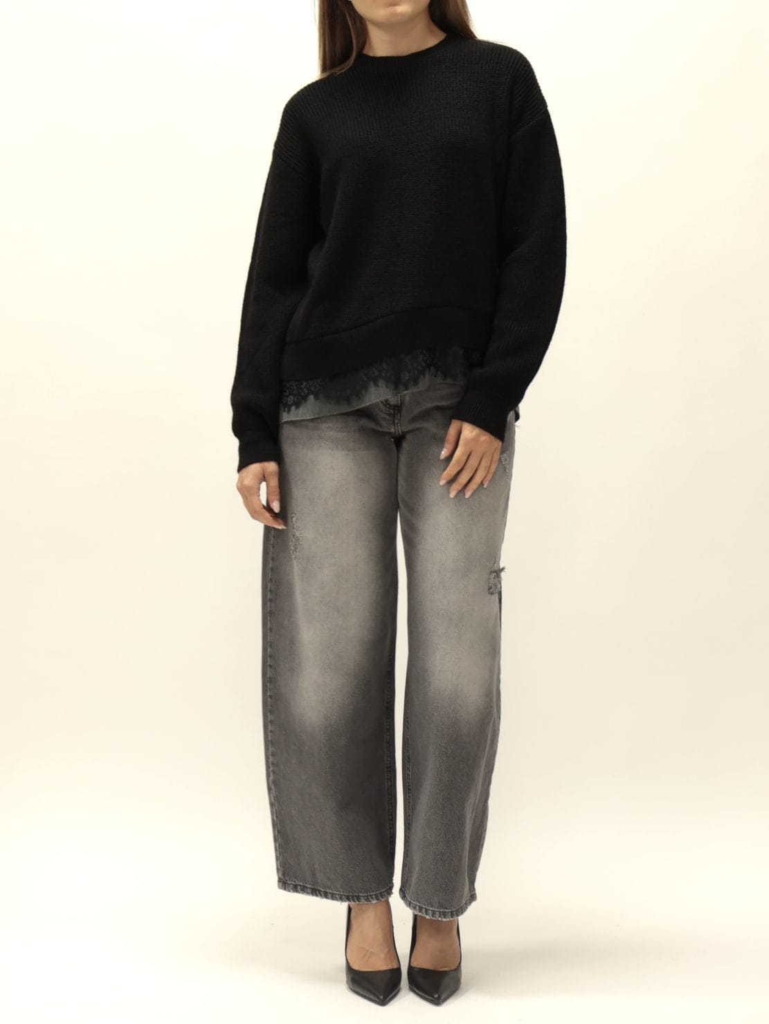 Maglione pizzo gessato nero