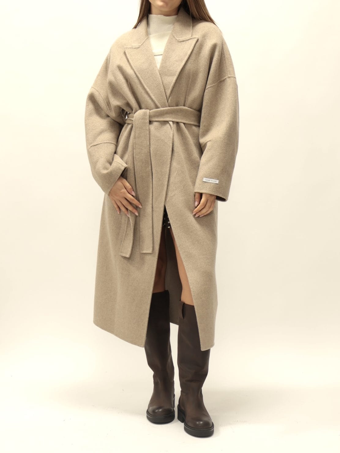 Cappotto handmade cintura tortora