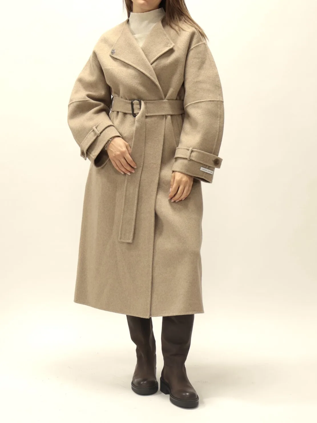 Cappotto handmade spalla scesa + cintura tortora