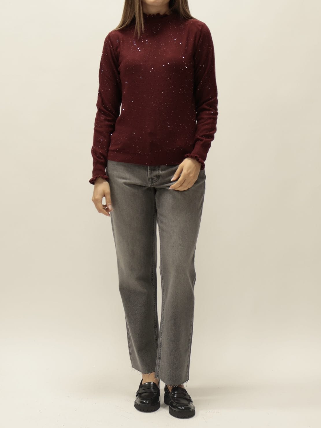 Maglia paillettes Rouches bordeaux