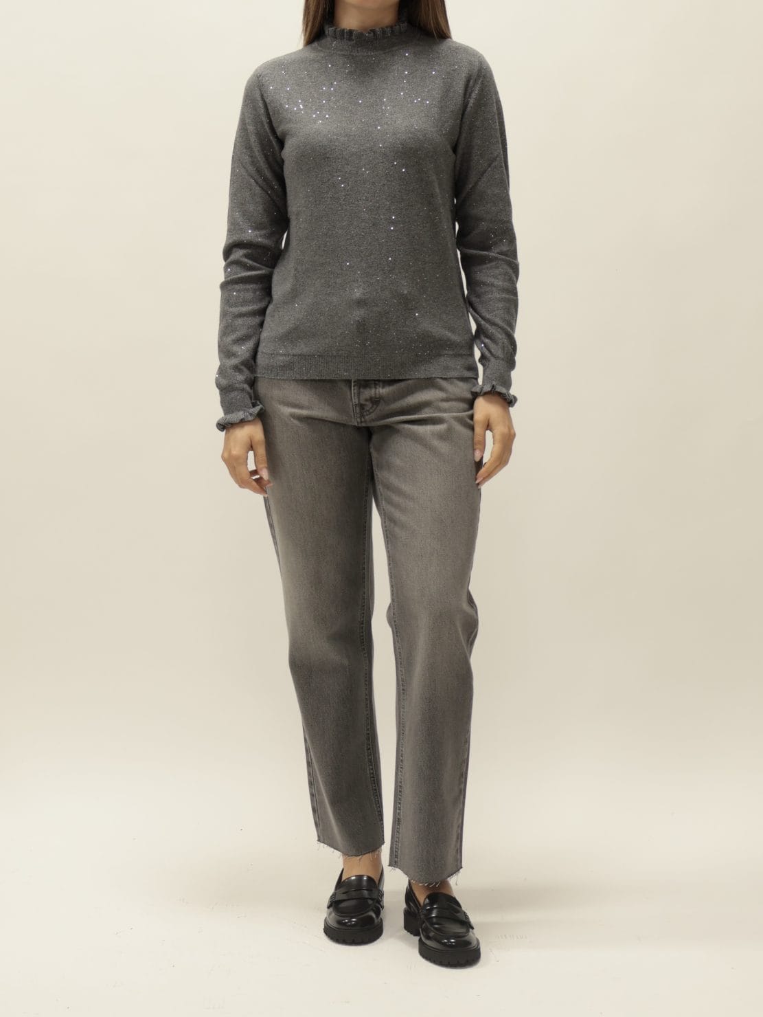 Maglia paillettes Rouches grigio