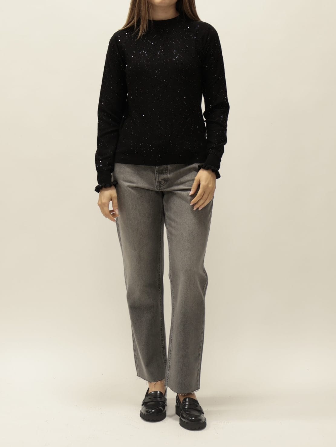 Maglia paillettes Rouches nero