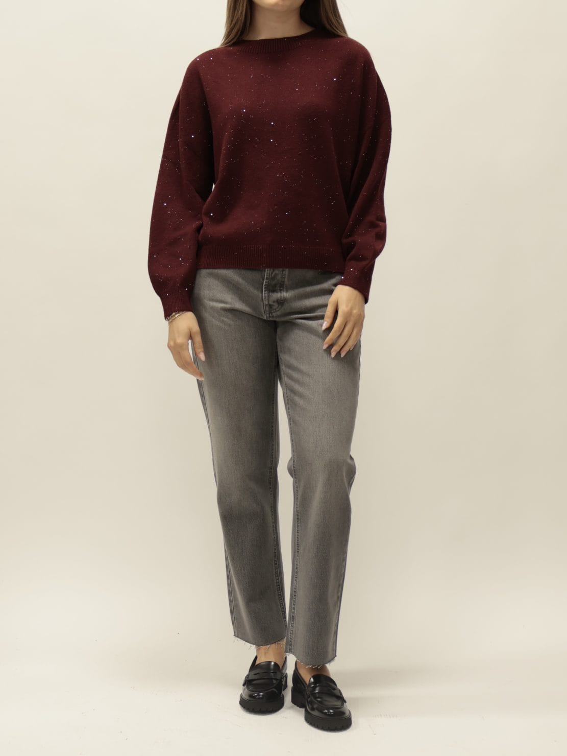 Maglia paillettes girocollo bordeaux