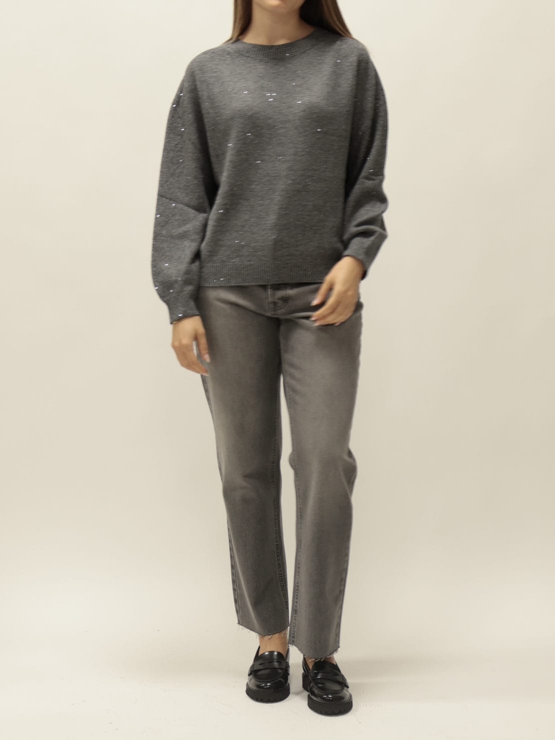 Maglia paillettes girocollo grigio