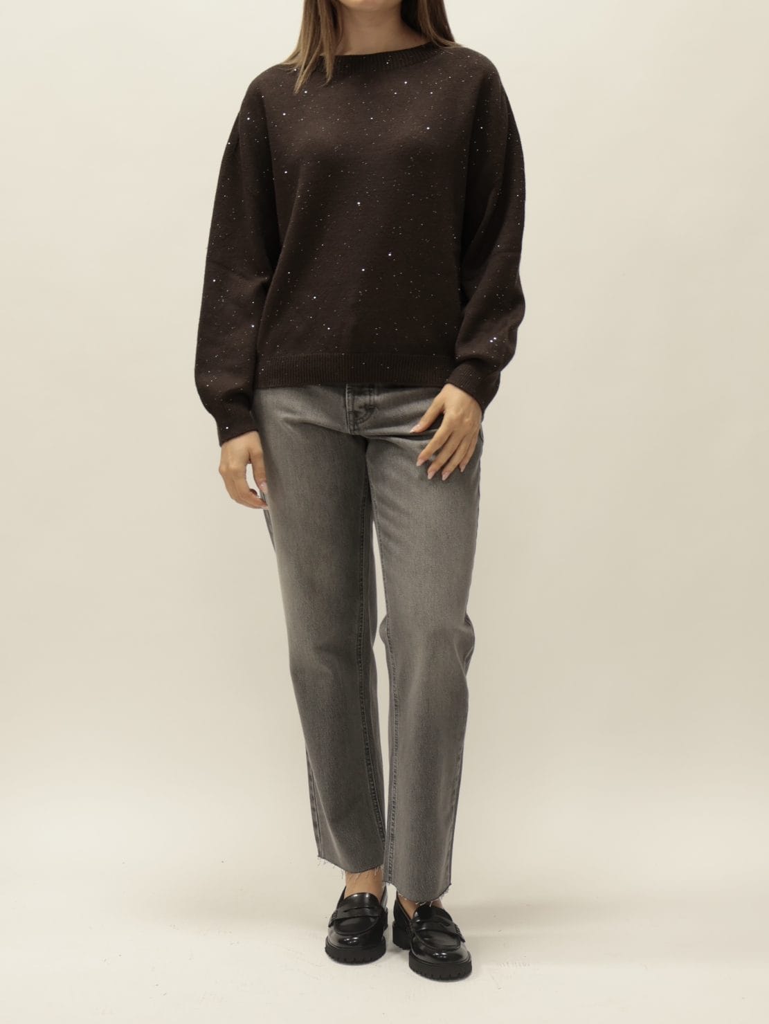 Maglia paillettes girocollo moro