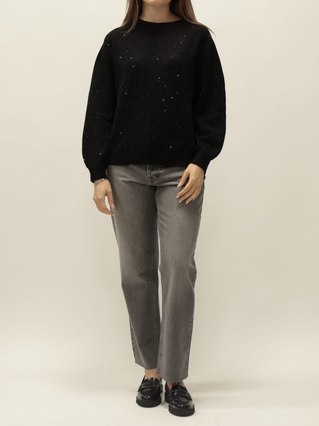 Maglia paillettes girocollo nero
