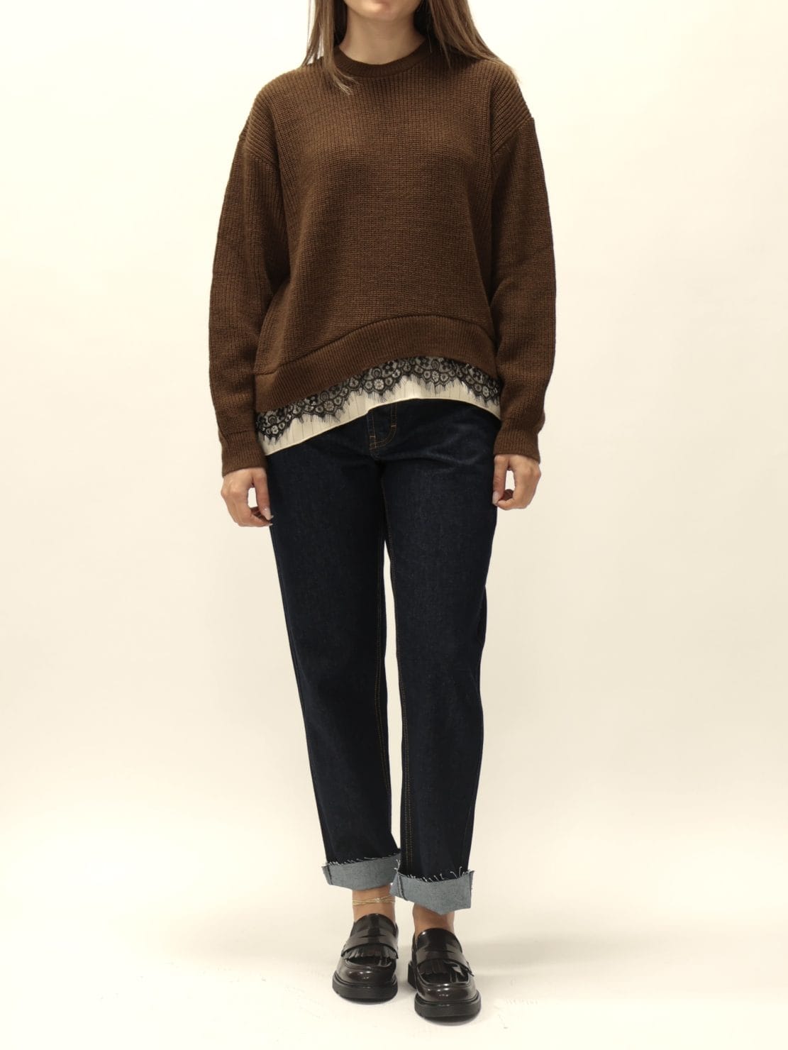 Maglione pizzo gessato caramello