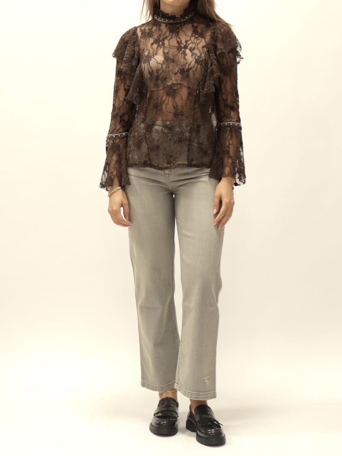 Blusa manica lunga pizzo moro