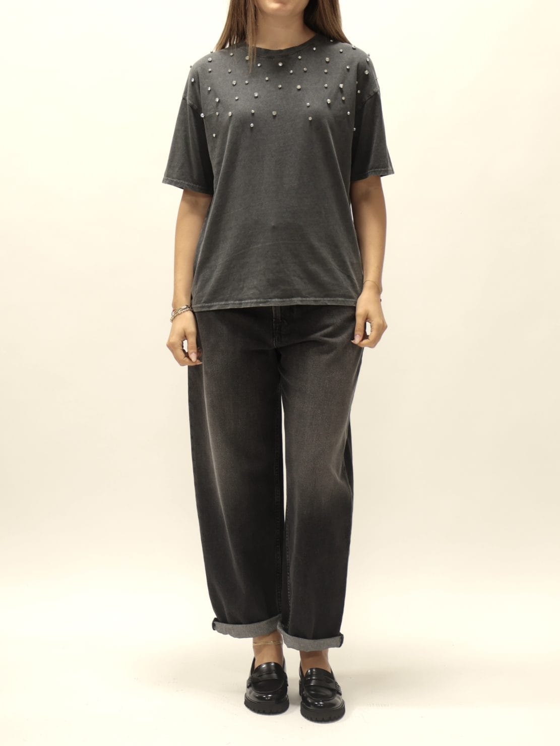 T-shirt strass grigio