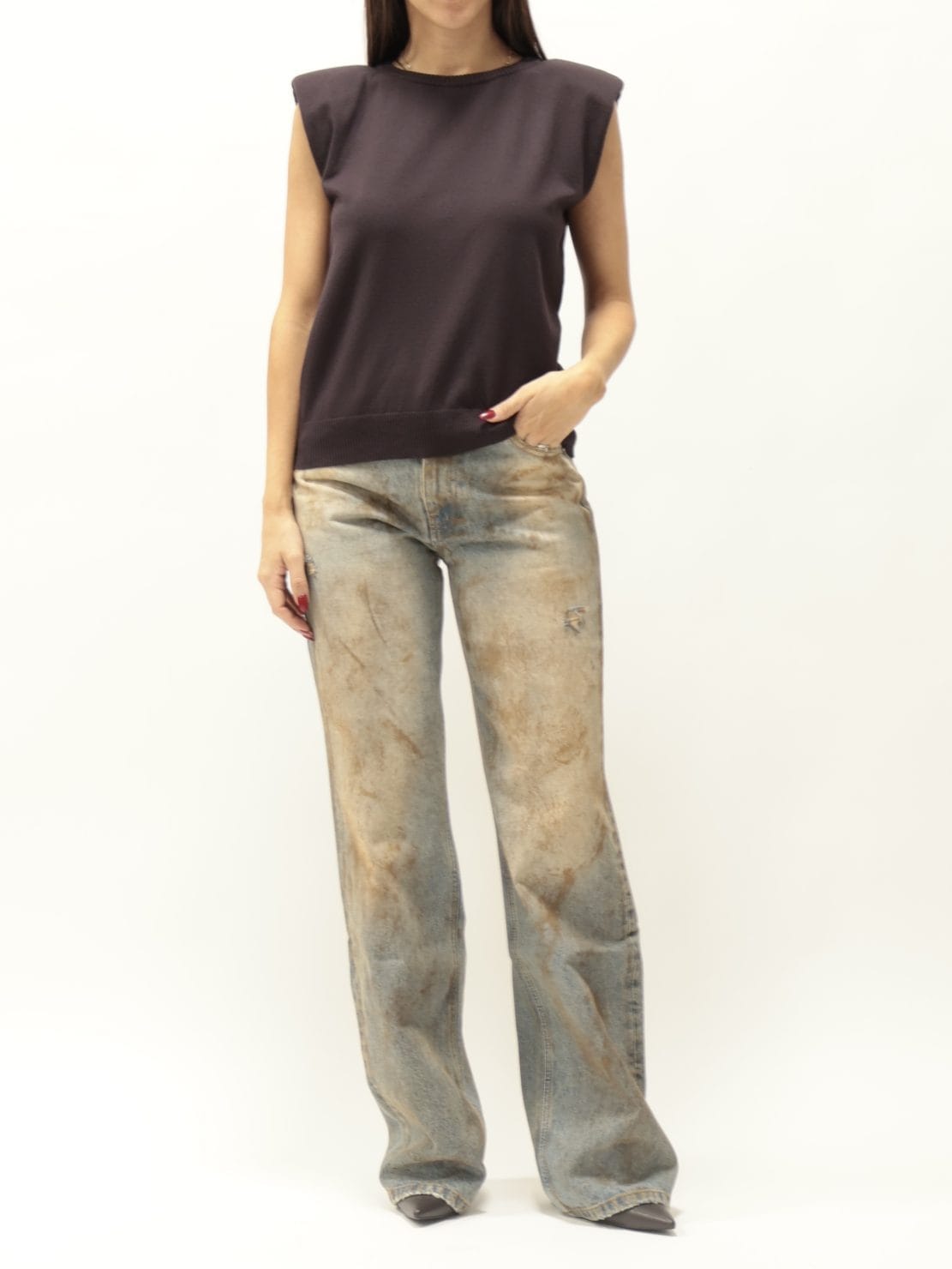 Gilet spalle imbottite melanzana