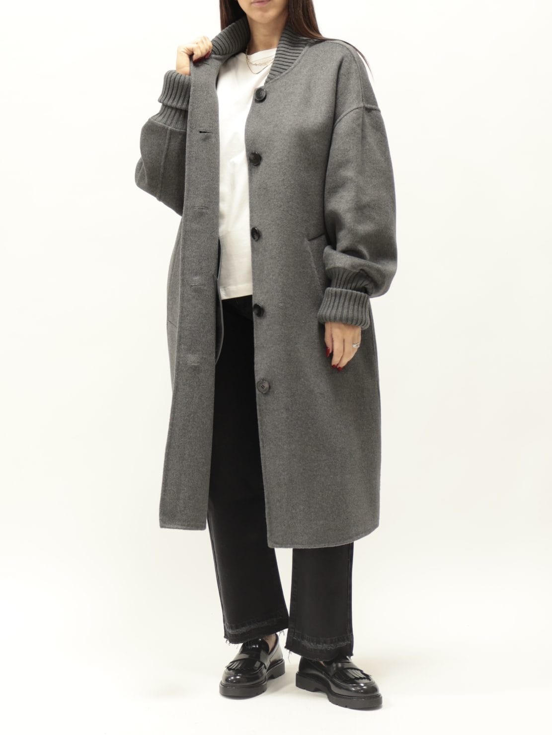 Bomber hand made lungo bottoni retro antracite