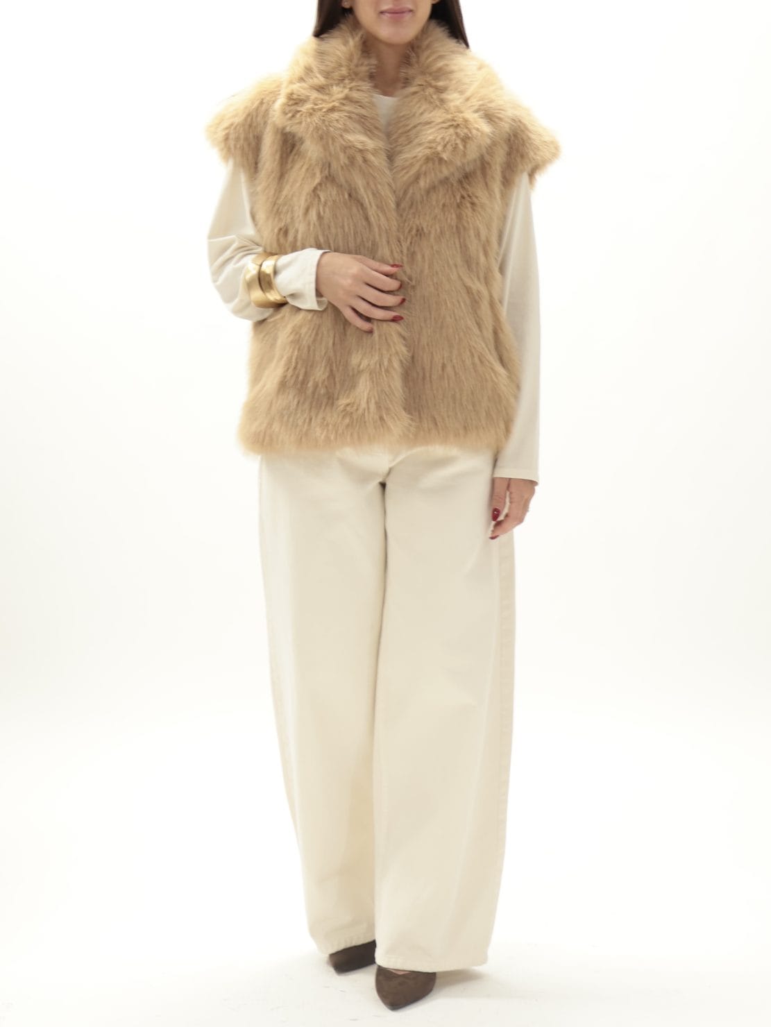 Gilet pelliccia cammello