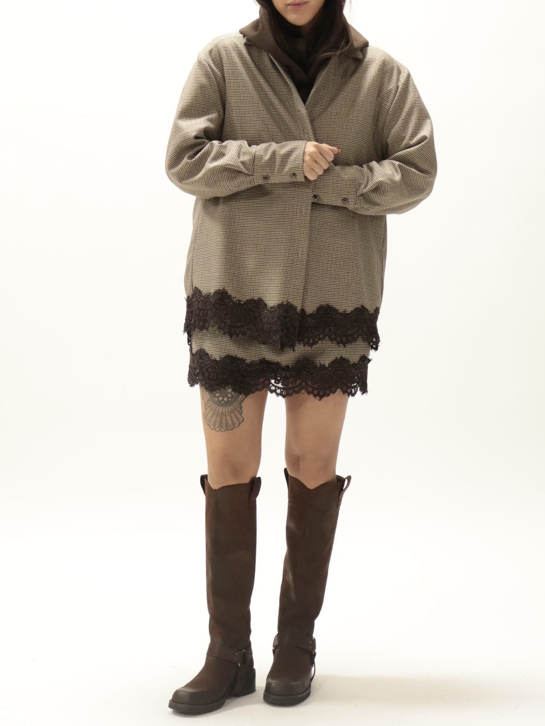 Camicia pied de poule pizzo