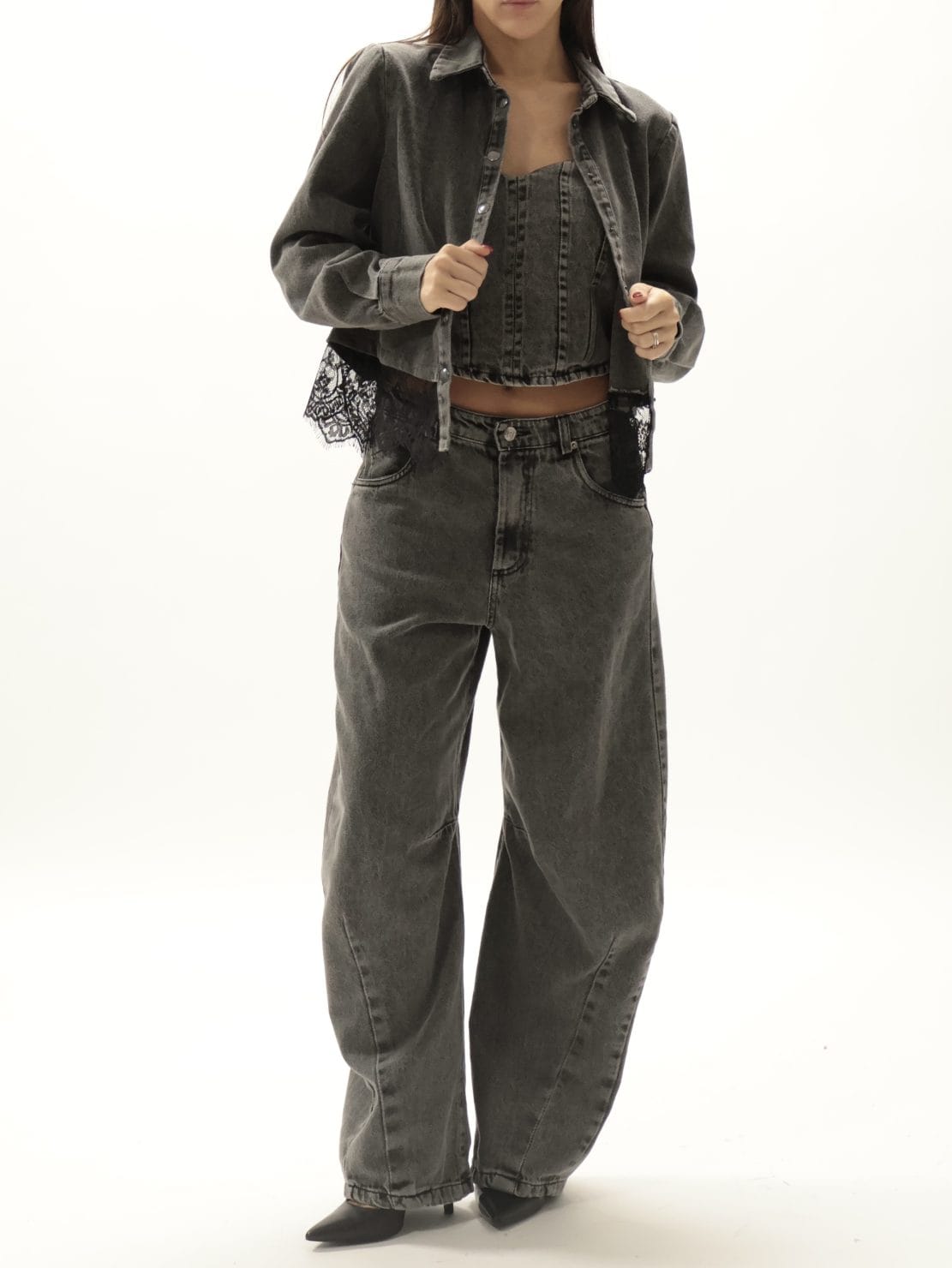 Camicia  crop pizzo nero