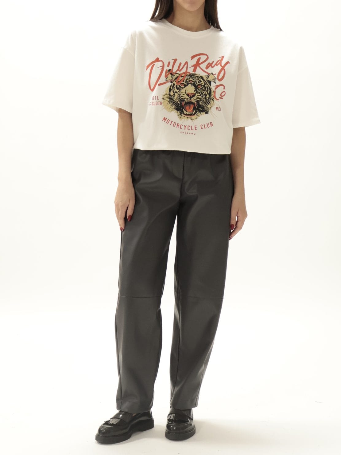 Pantalone ecopelle elastico in vita antracite