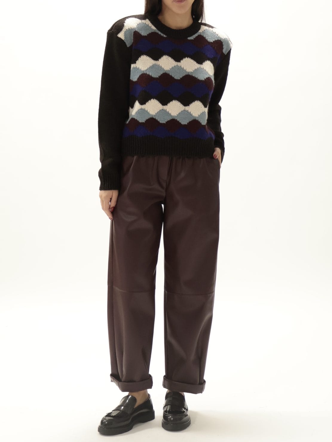 Pantalone ecopelle elastico in vita bordeaux