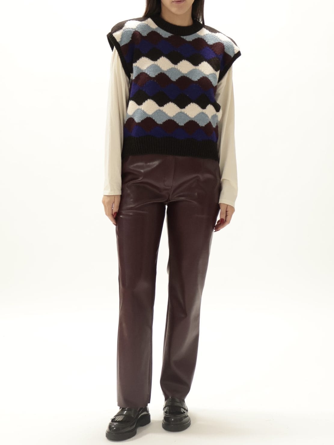 Pantalone trombetta ecopelle bordeaux