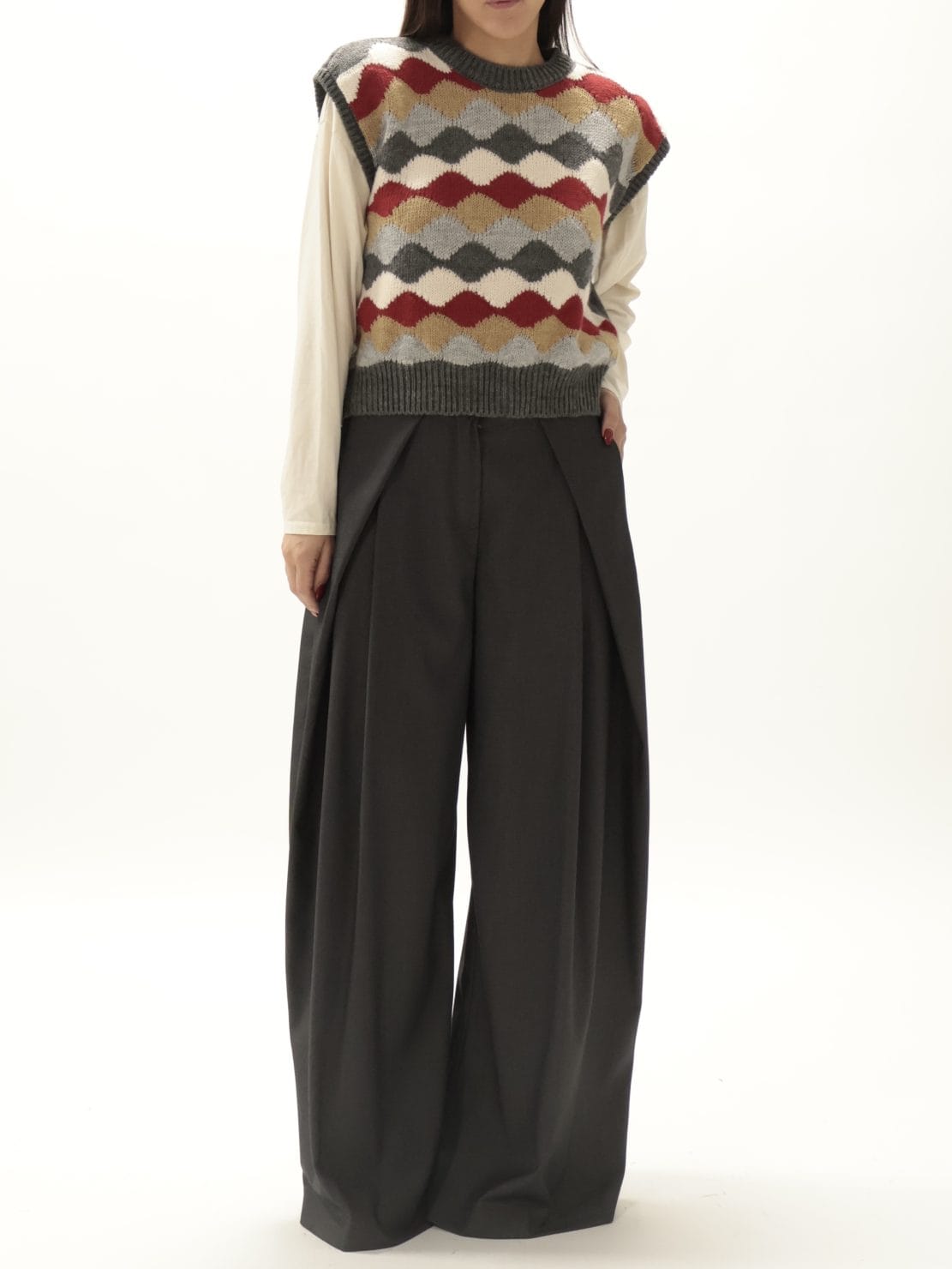 Pantalone pinces ampio antracite