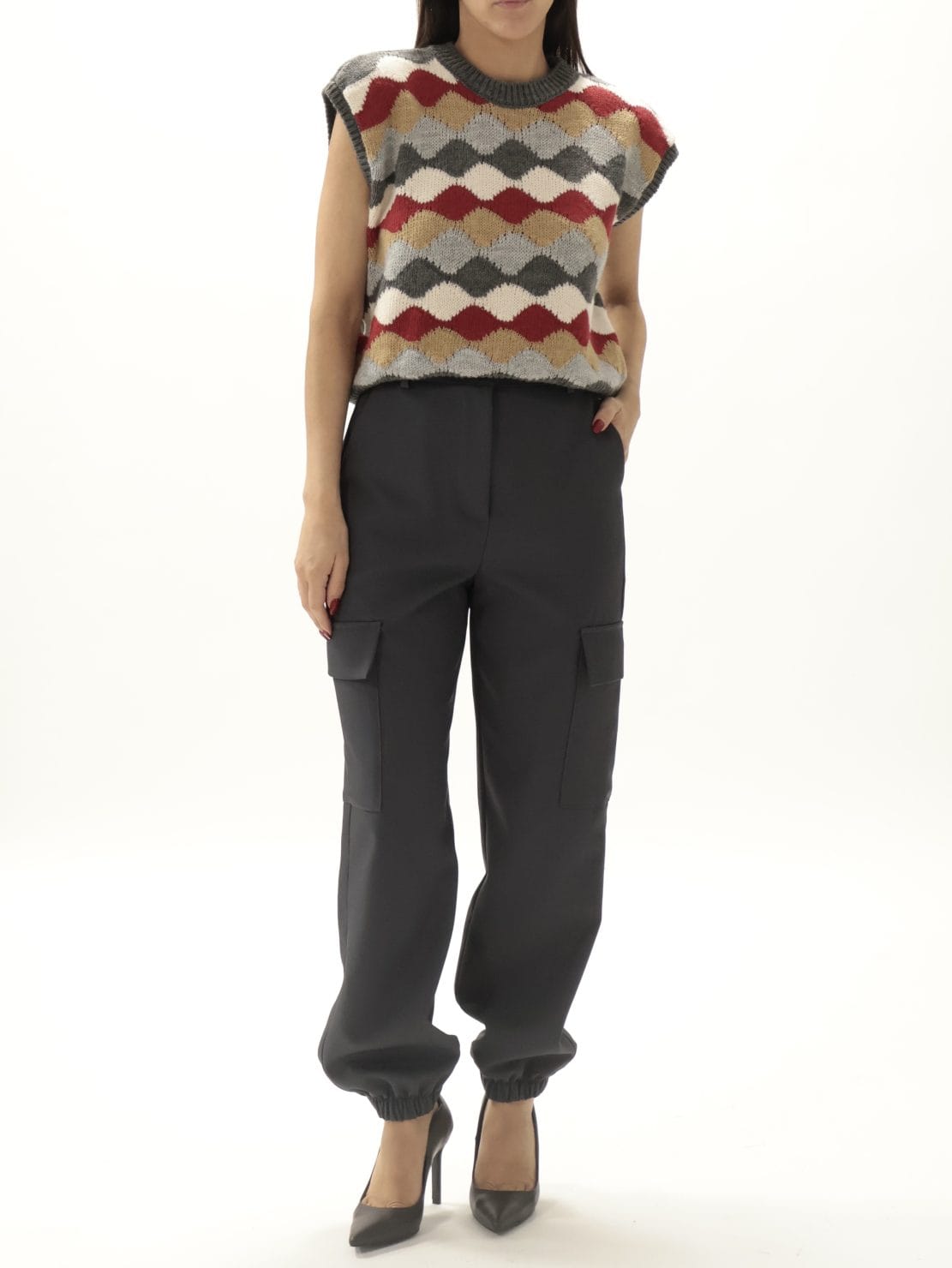 Gilet grigio rosso