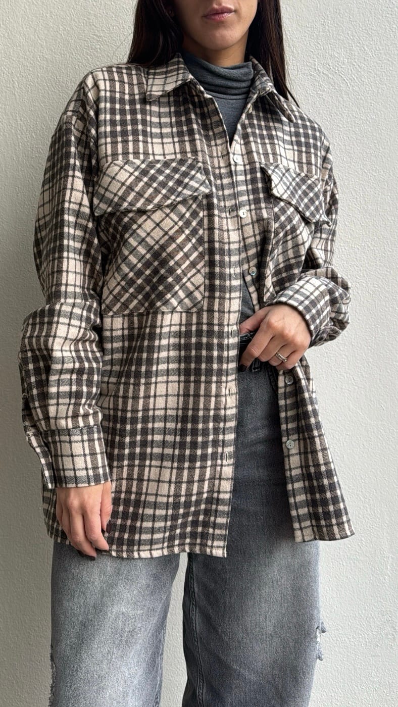 Camicia quadro beige/moro/antracite