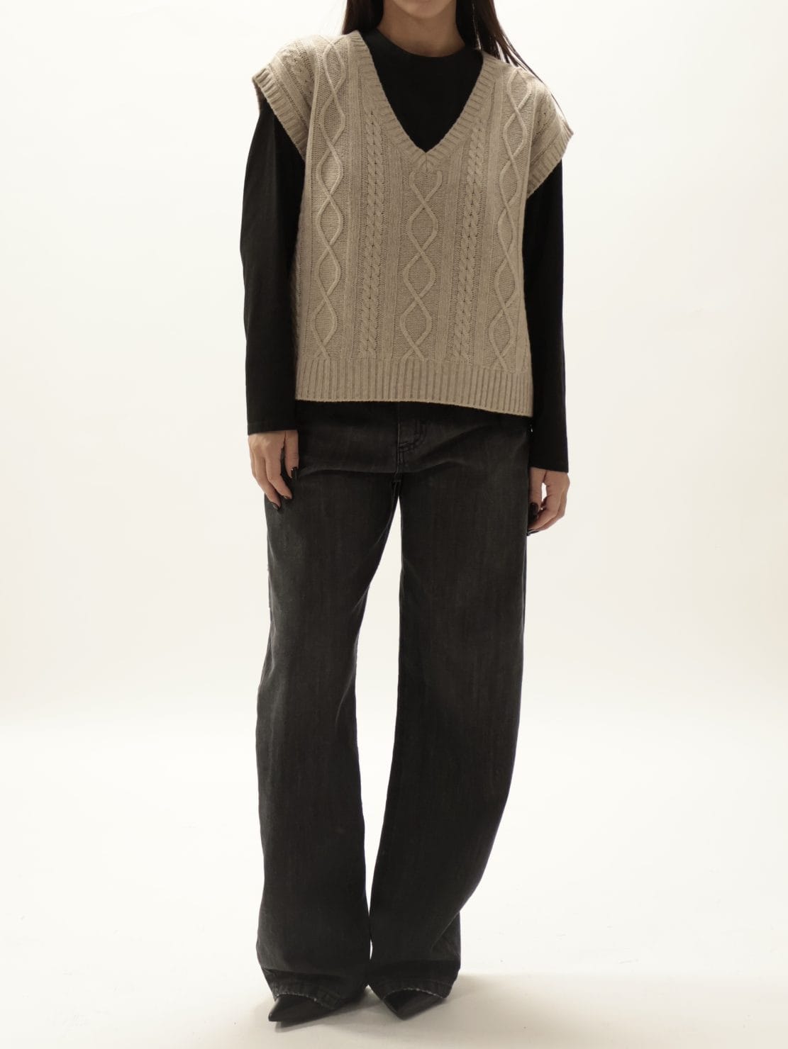 Gilet pizzo fondo beige