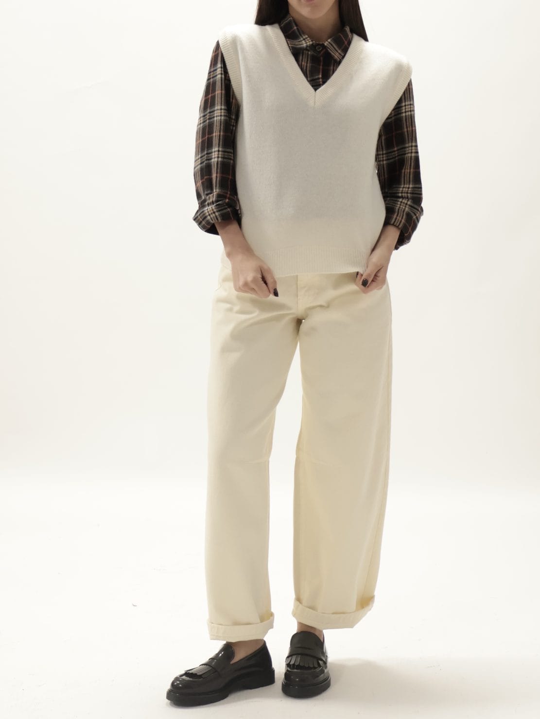 Gilet basico scollo V panna
