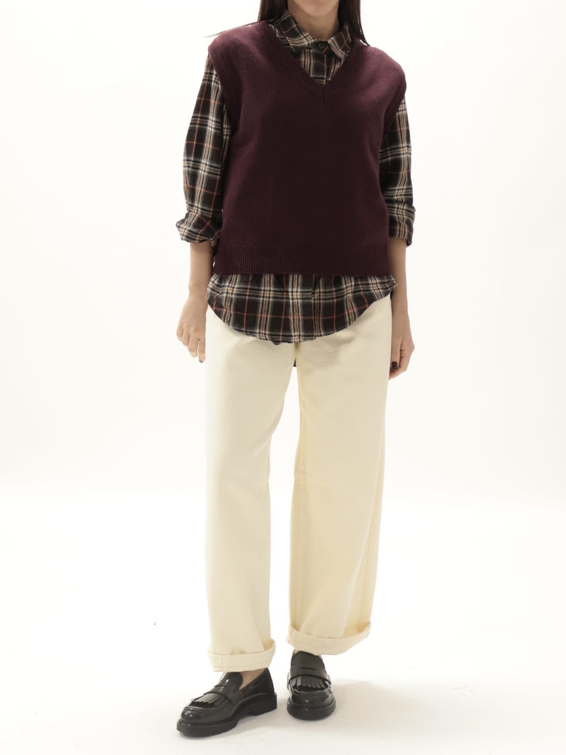 Gilet basico scollo V bordeaux