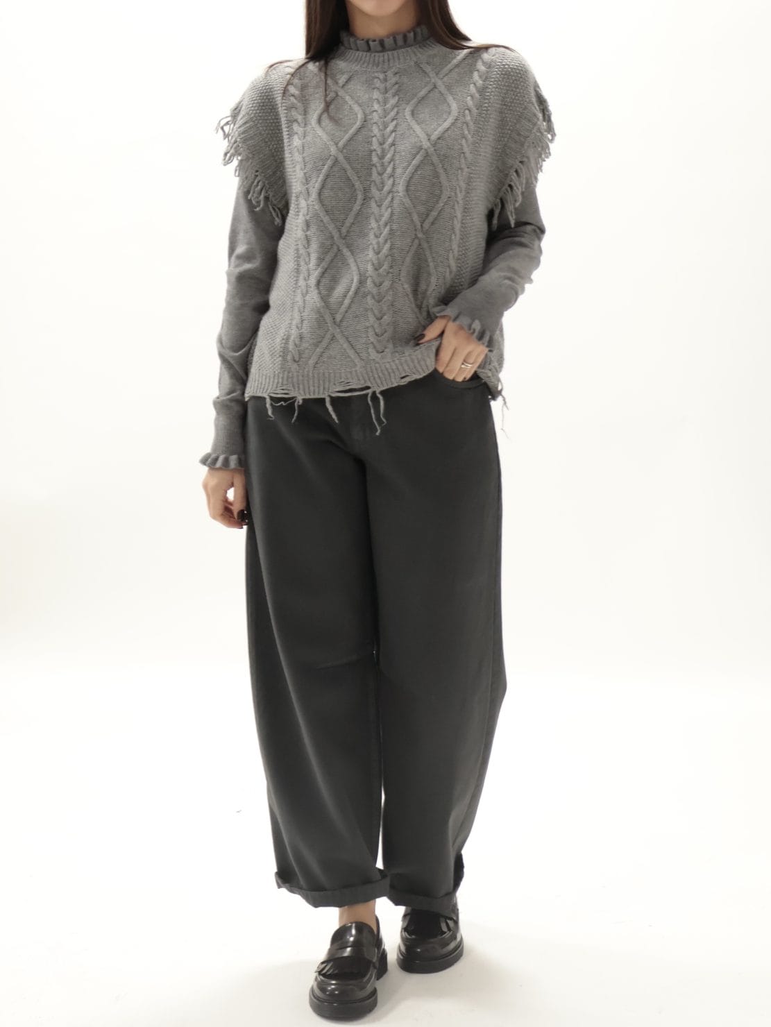 Gilet trecce girocollo grigio