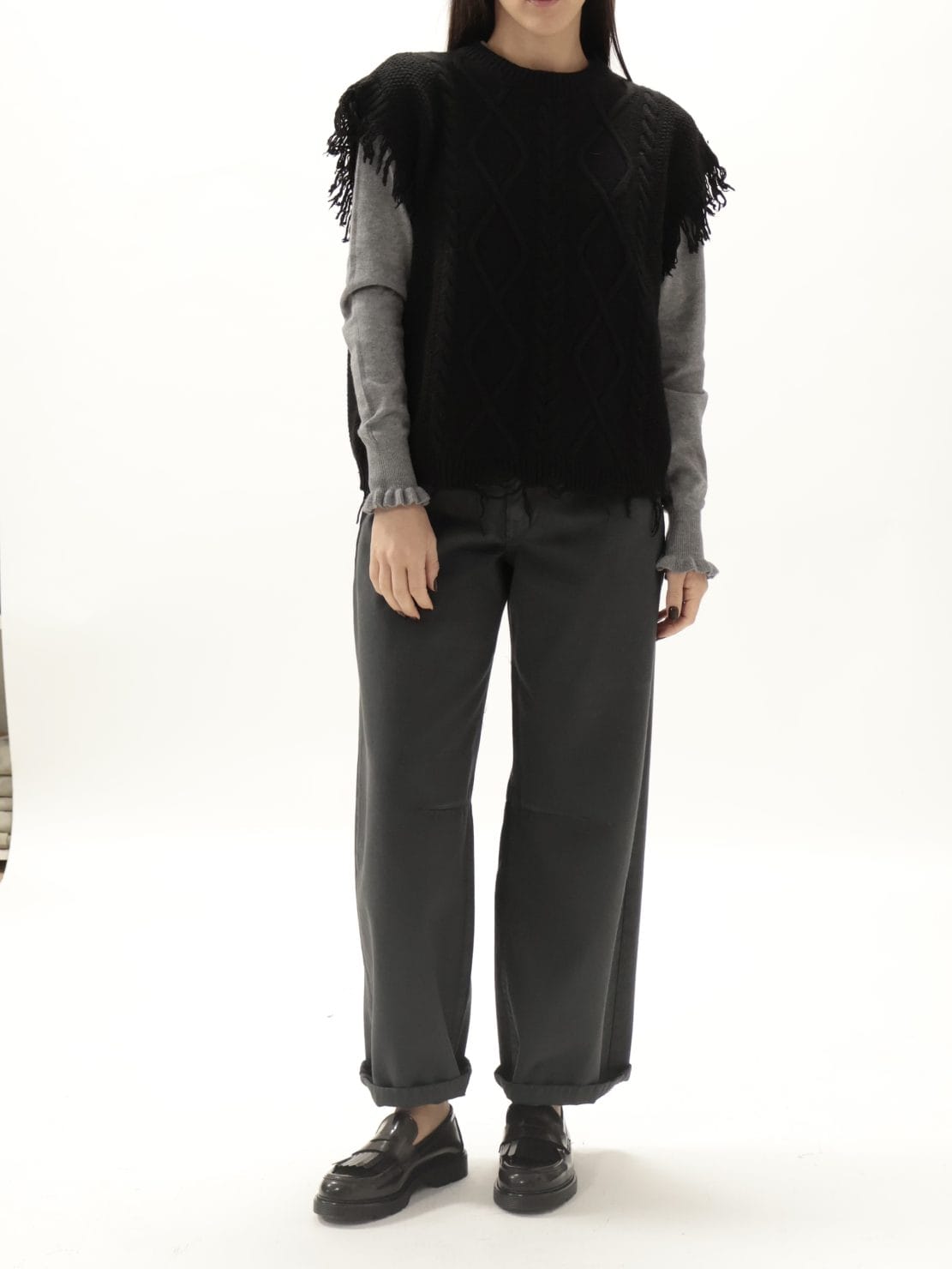 Gilet trecce girocollo nero
