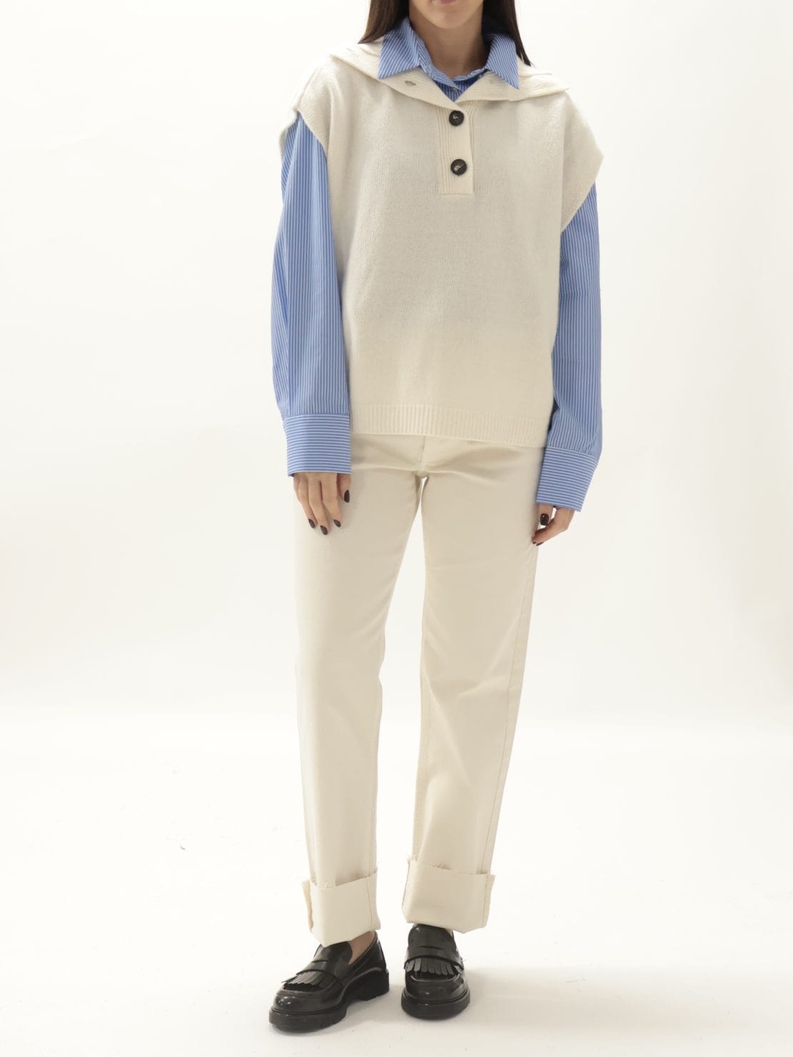 Gilet collo alto panna