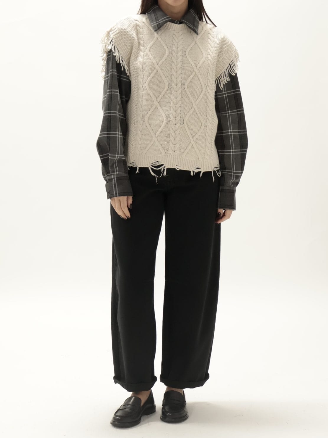 Gilet trecce girocollo burro