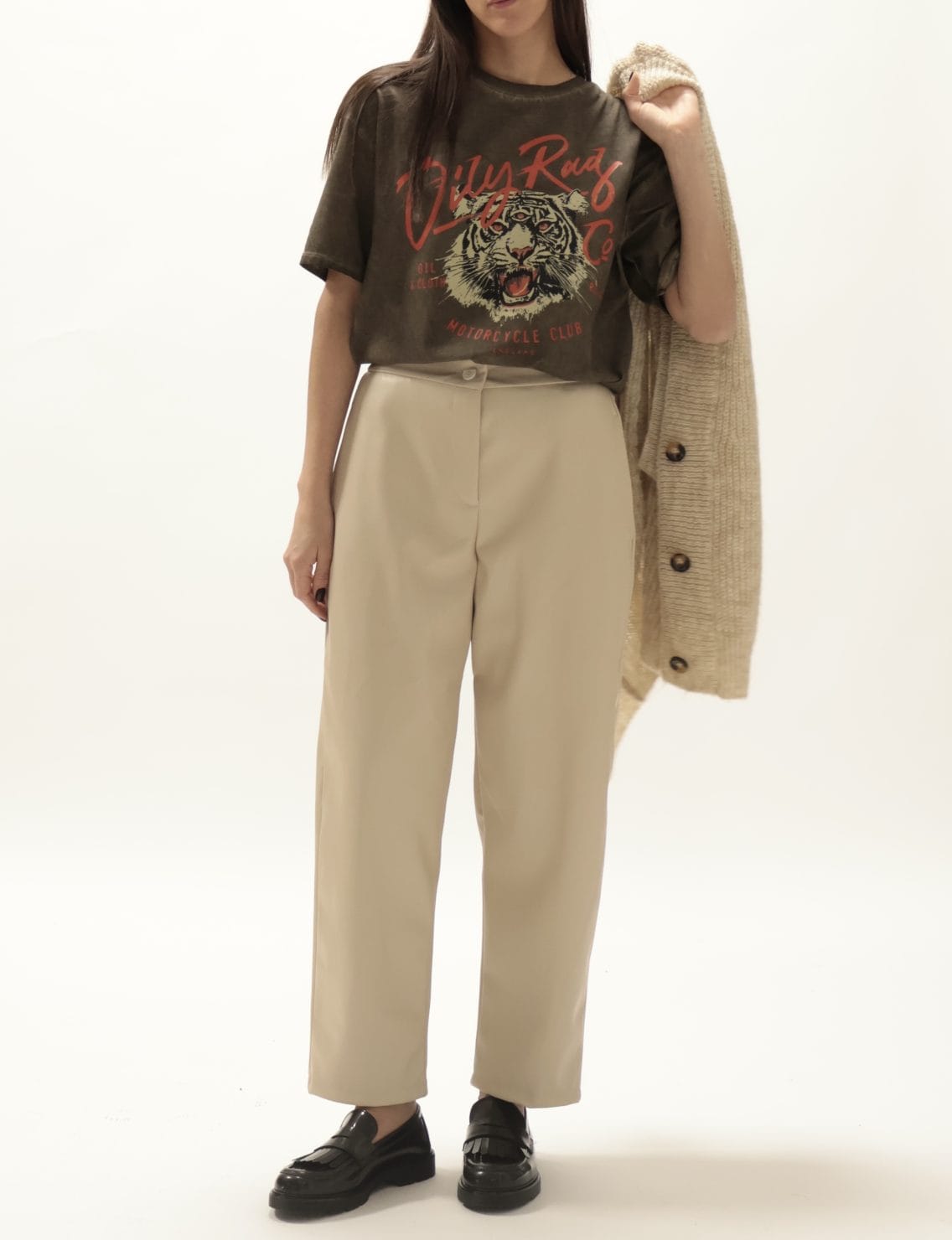 Pantalone bestseller ecopelle beige