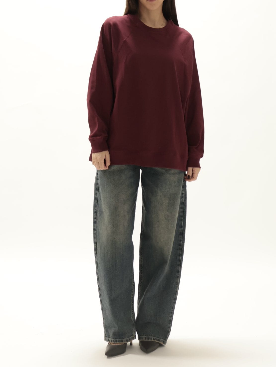 Maglia polsino cuciture bordeaux