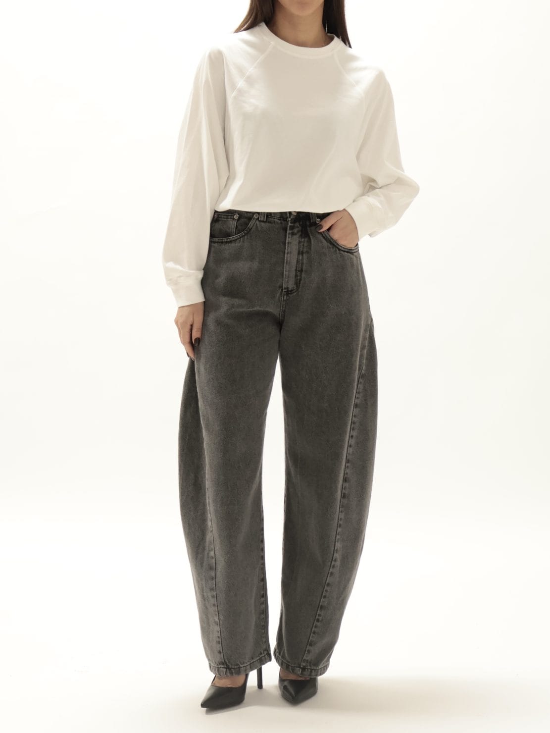 Jeans vita alta grigio/nero