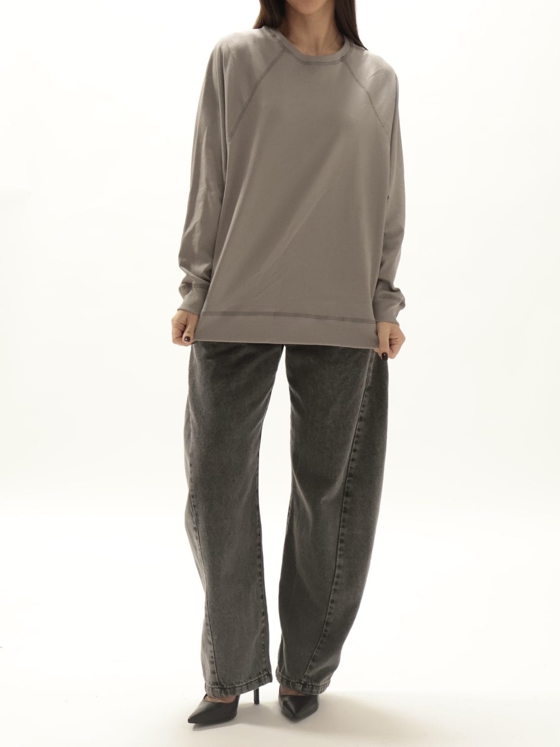 Maglia polsino cuciture grigio