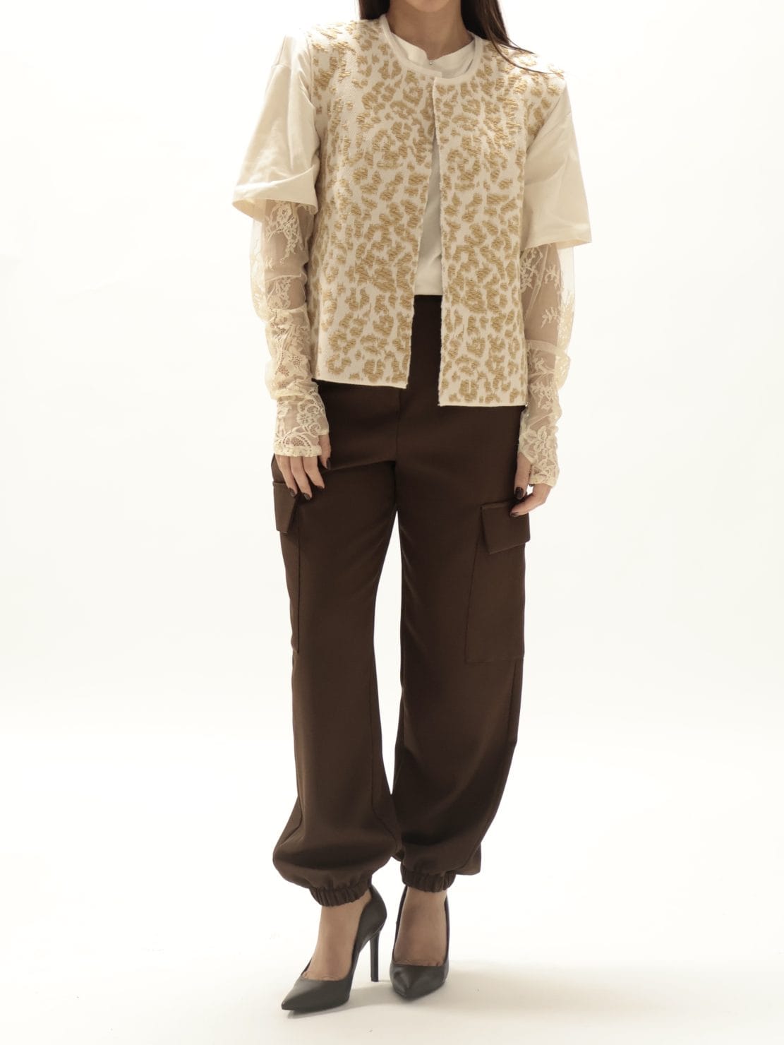 Gilet maculato panna